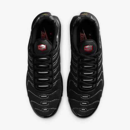 NIKE AIR MAX PLUS BLACK UNIVERSITY RED METALLIC SILVER.