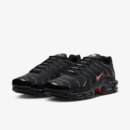 NIKE AIR MAX PLUS BLACK UNIVERSITY RED METALLIC SILVER.